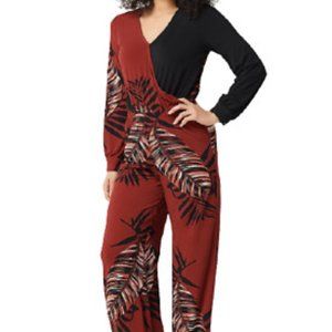 NWT G.I.L.I. JETSETTER LONG SLEEVE RUST PALM JUMPSUIT XL